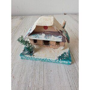 Vintage putz mica orange green village house Japan decor Xmas tree
